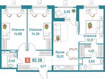 3-к. квартира, 82,3 м², 12/18 эт.