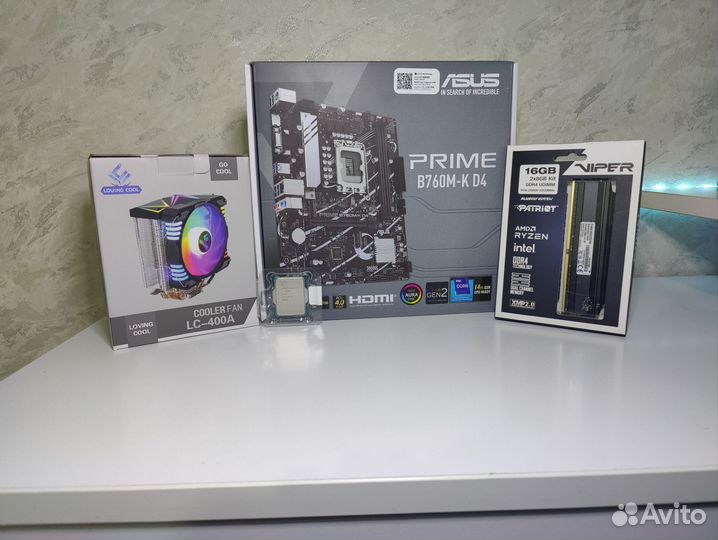 Новый комплект i5 12400f+b760 asus+32gb ddr4+кулер