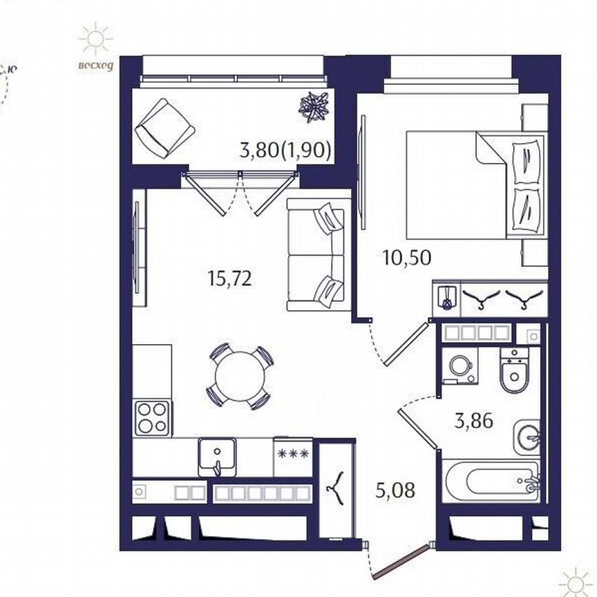 1-к. квартира, 37,1 м², 4/4 эт.