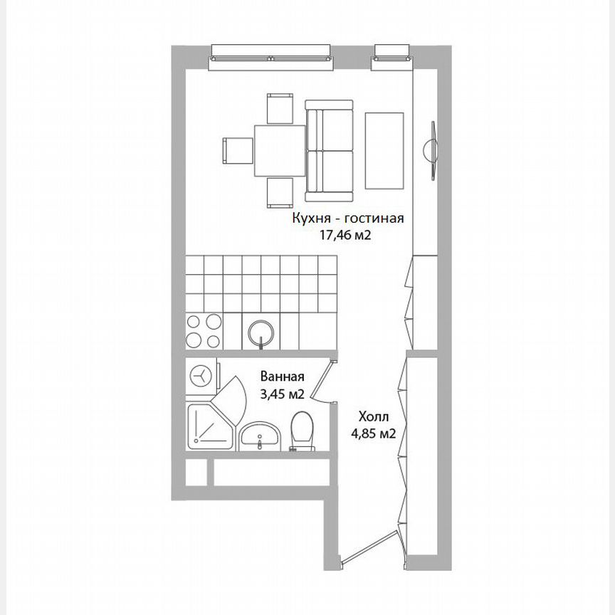 Апартаменты-студия, 25,8 м², 11/16 эт.