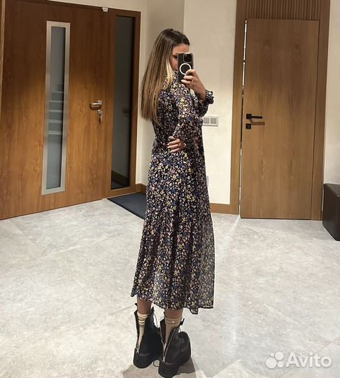 Платье миди с цветочным принтом topshop