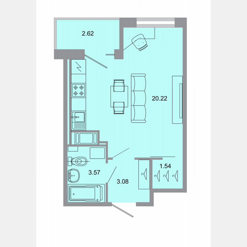 Квартира-студия, 28,9 м², 13/15 эт.