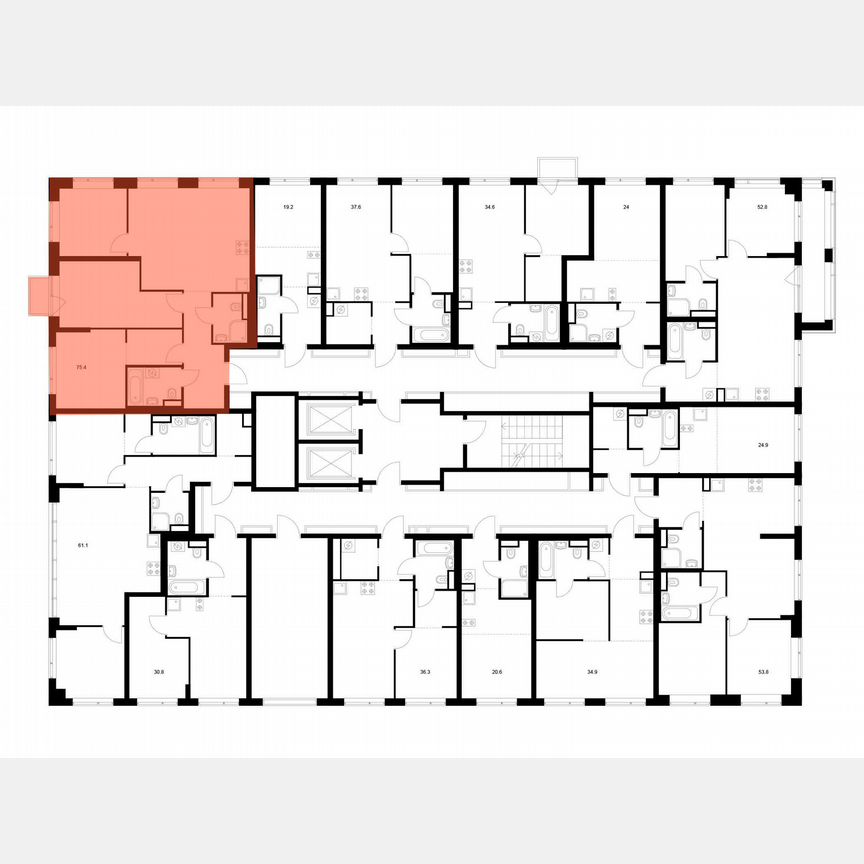 3-к. квартира, 75,4 м², 8/16 эт.