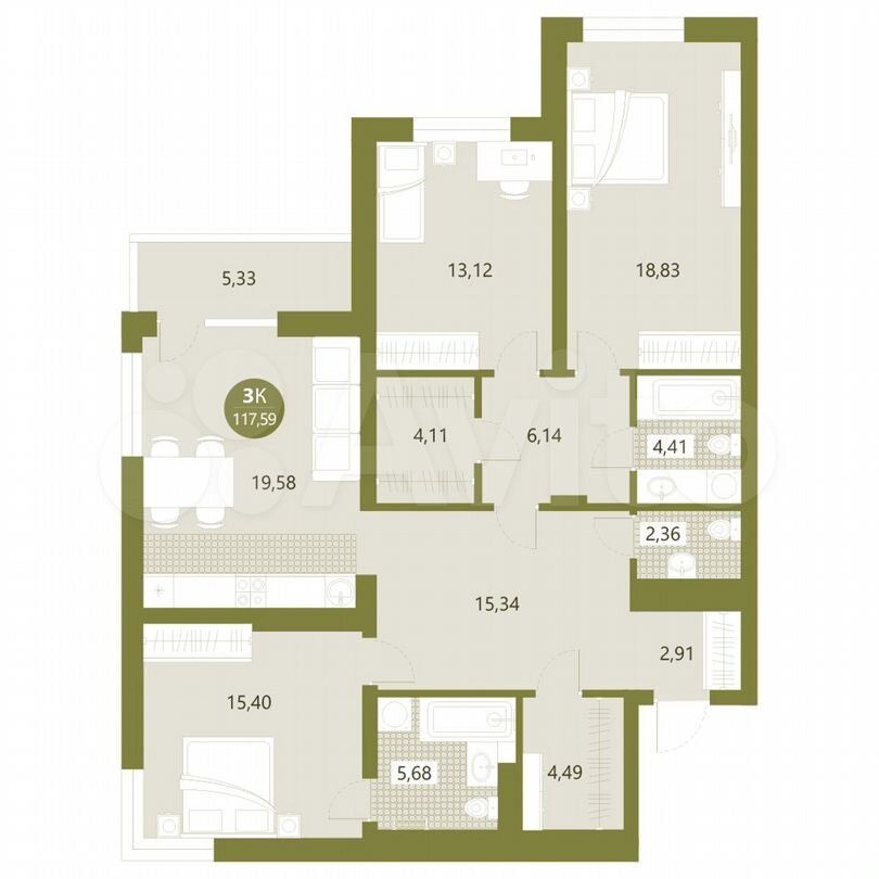 3-к. квартира, 112 м², 9/12 эт.