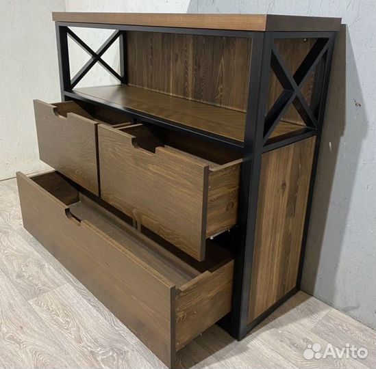 Комод в стиле лофт, массив, металл, доставка