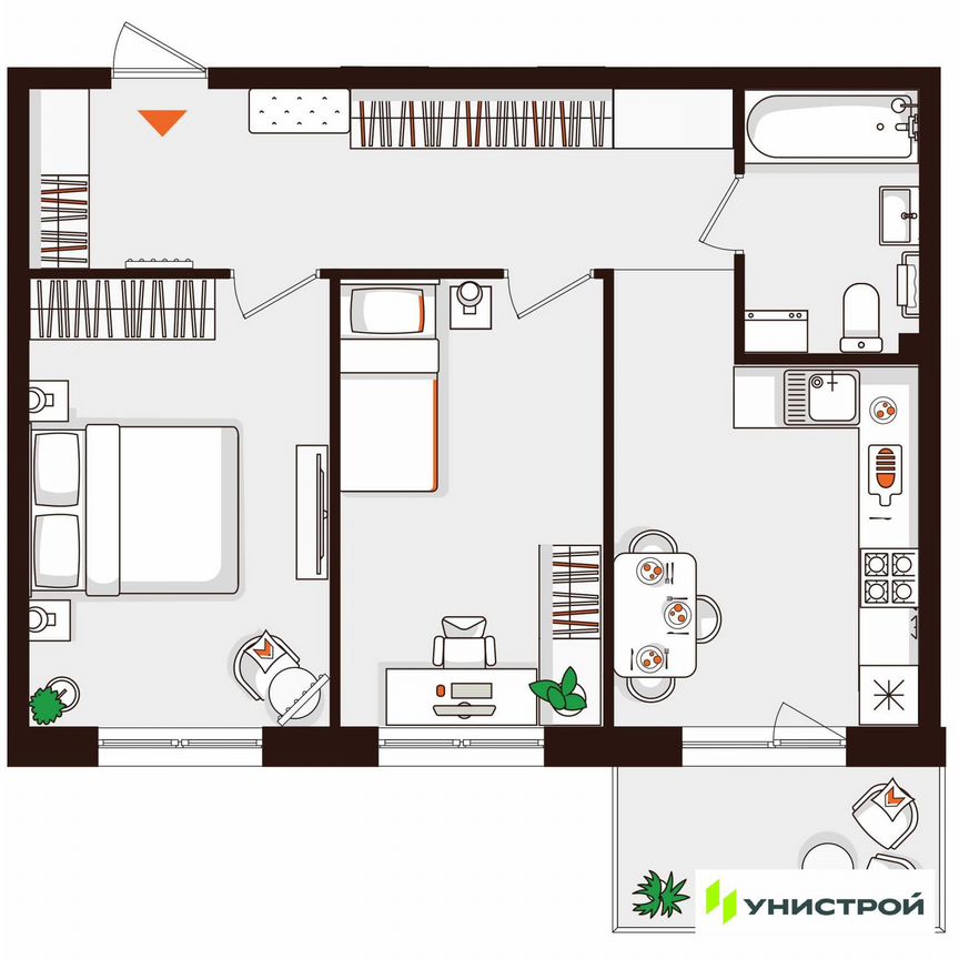 2-к. квартира, 55,9 м², 2/5 эт.