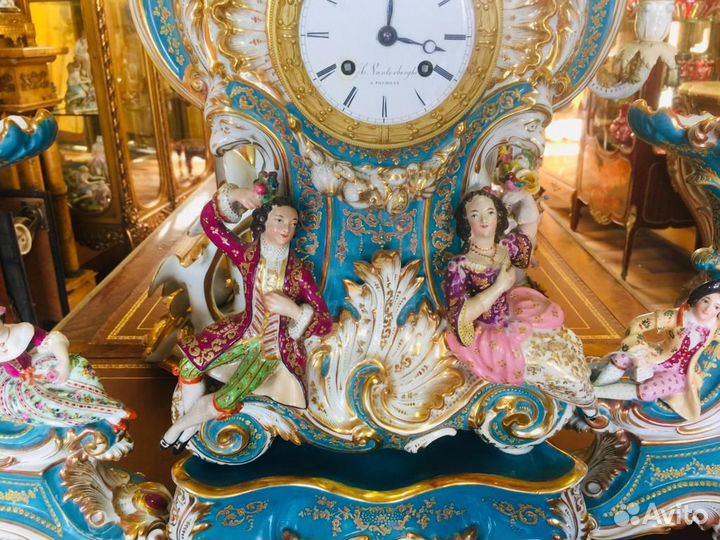 Антик часы камин фарфор винтаж 19век Севр