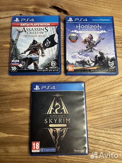 Игры на ps4 диски (Skyrim, Horizon, Assassin's BF)