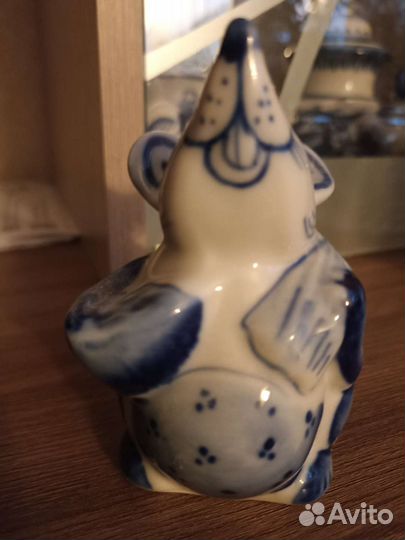 Гжель, новогодняя мышка с мешком подарков