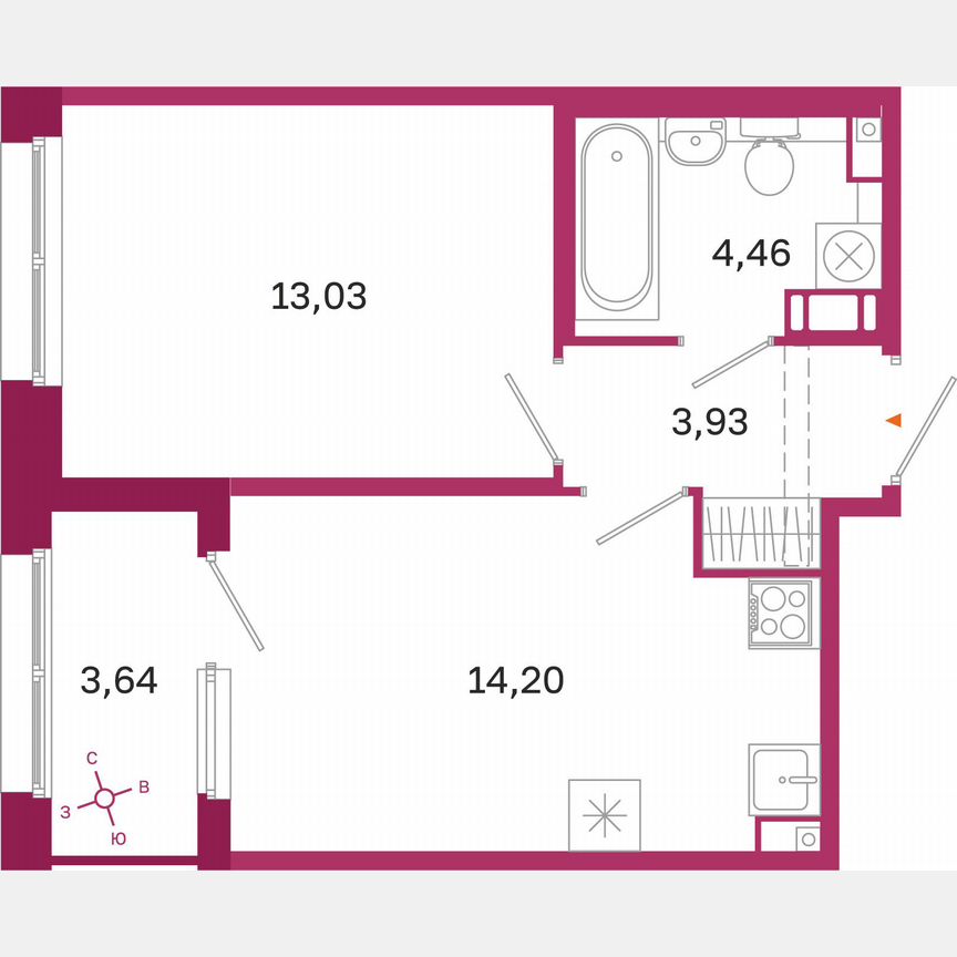 1-к. квартира, 37,4 м², 9/10 эт.