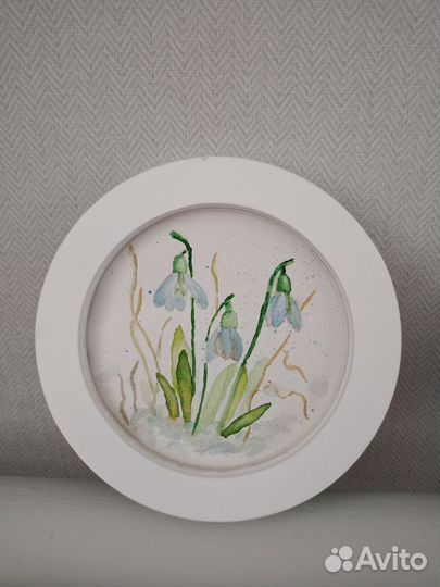 Две акварели в круглой рамке. Продаются парой