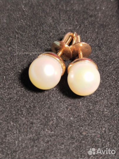 Золотые серьги на винтах с жемчугом 583