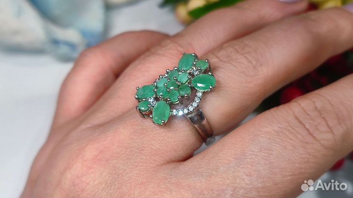 Кольцо с уральскими изумрудами, 18,25р-р, 925