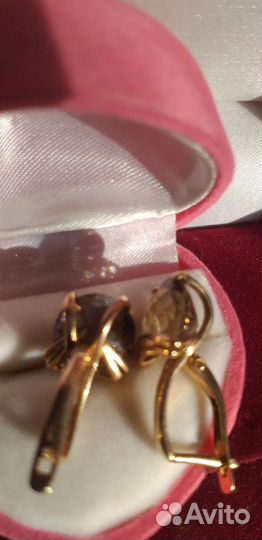 Золотые серьги.585 проба.Раухтопаз