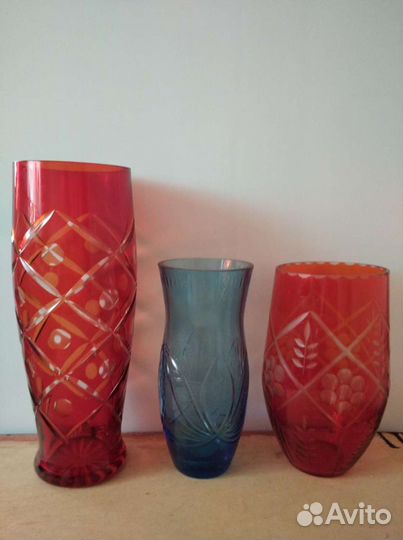 Ваза красный хрусталь СССР