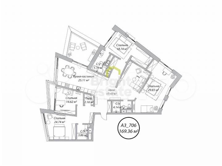 5-к. апартаменты, 169,4 м², 7/10 эт.