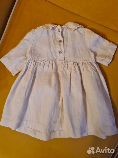Льняное нарядное платье с вышивкой на девочку80-86