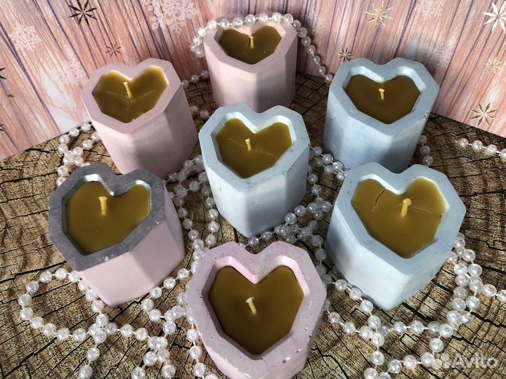 Свечи из пчелиного воска в кашпо из гипса