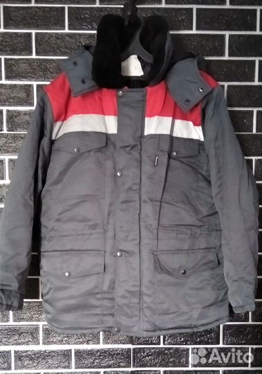 Куртка и полукомбинезон, зимний, серо-красный