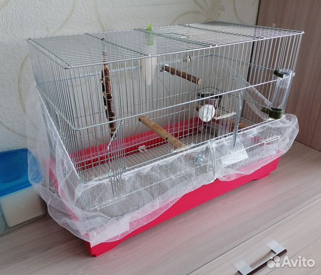 Ручной волнистый попугай с клеткой