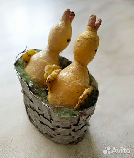 Ватная елочная игрушка СССР Птенцы в гнезде