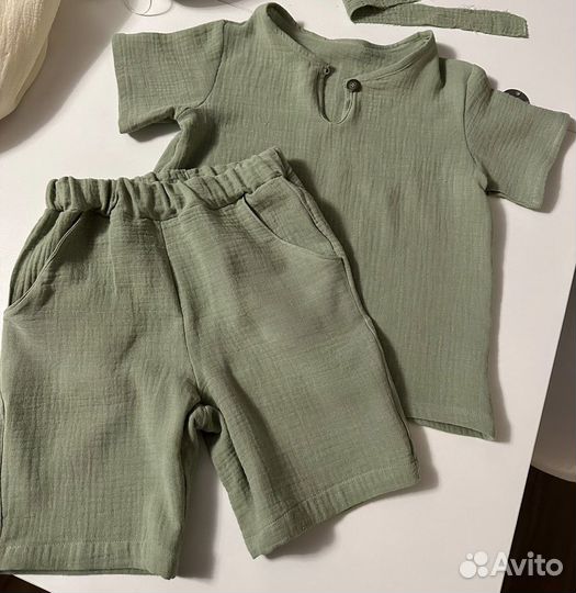 Муслиновый комплект для мальчика с карманом