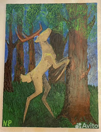 Картина олень в лесу