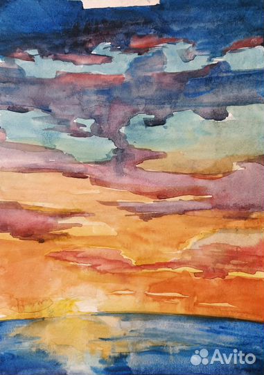 Морской пейзаж акварелью