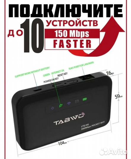 Карманный Wifi роутер 4G LTE Tabwd E5885