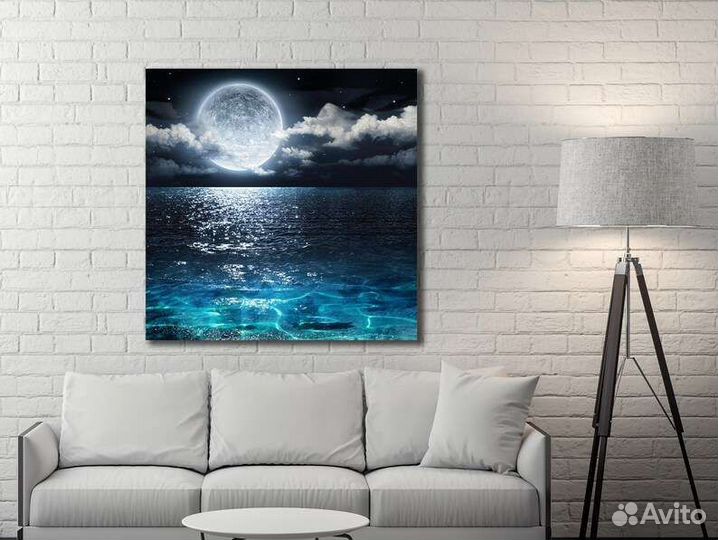 Красивая картина маслом Луна и море