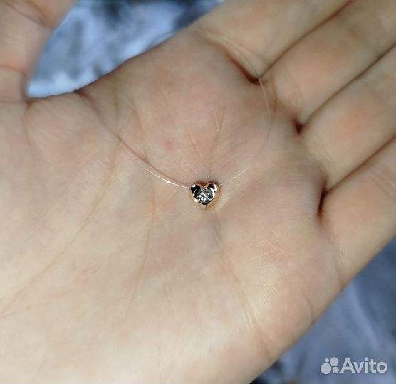 Золотое колье на леске,сердце,585