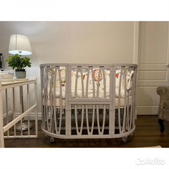 Детская кроватка с маятником 7 в 1 серая