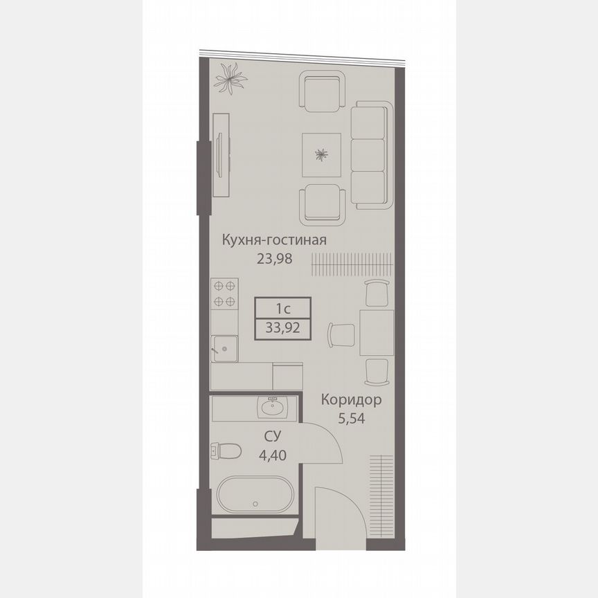 Апартаменты-студия, 33,9 м², 5/20 эт.