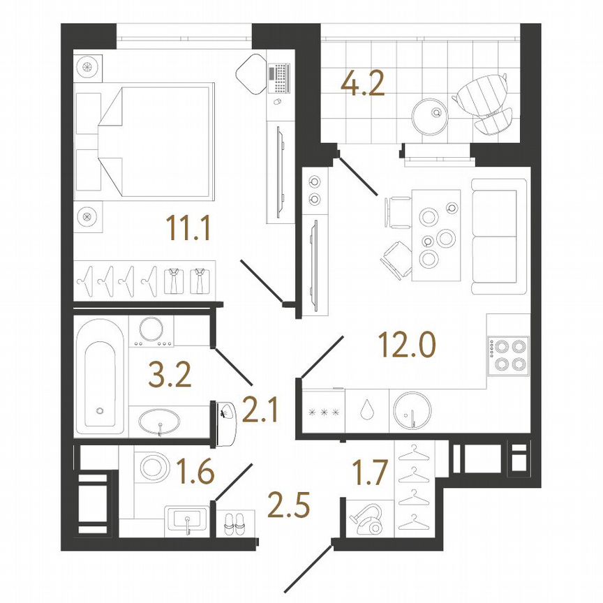 1-к. квартира, 34 м², 9/12 эт.