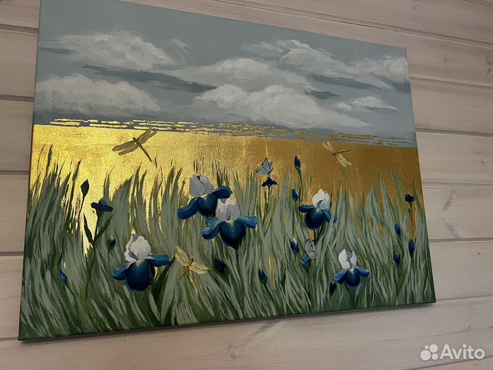 Картина маслом на холсте ирисы 80 на 60