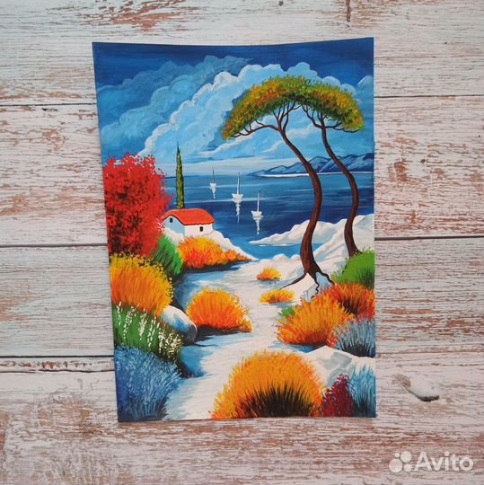 Картина гуашью пейзажи морские