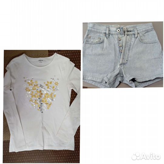 Шорты джинсовые и лонгслив, р 152-158