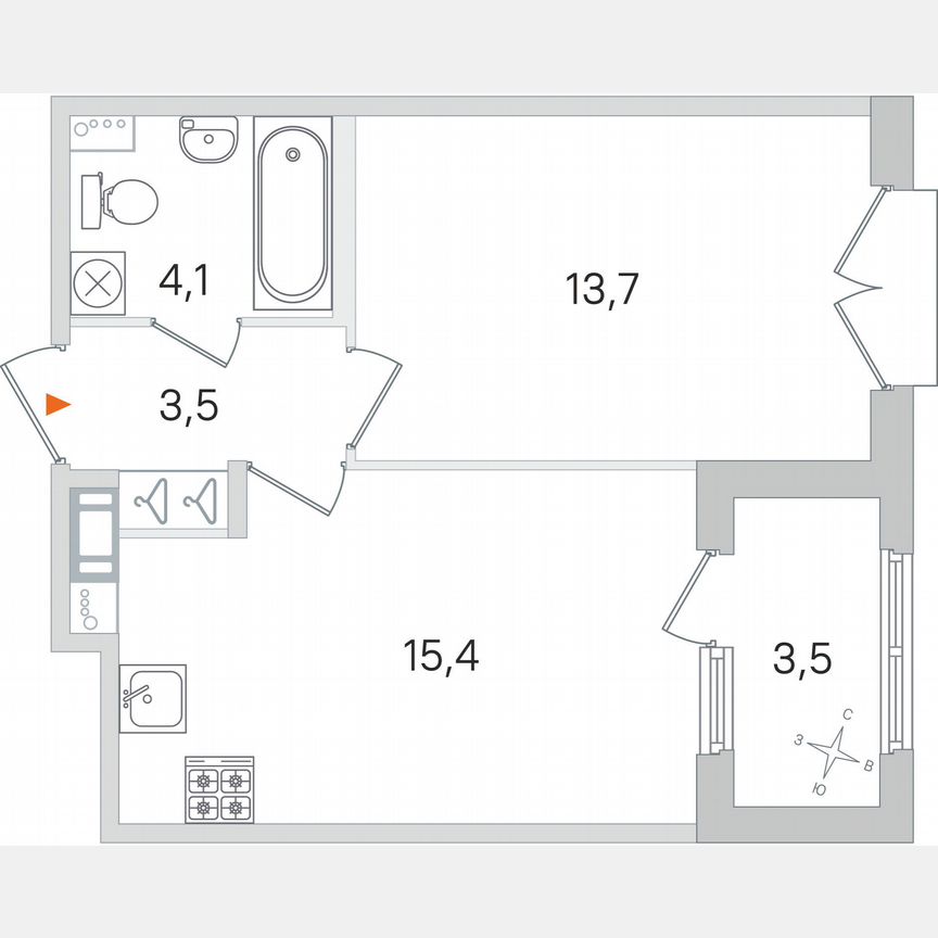 1-к. квартира, 38,5 м², 2/4 эт.