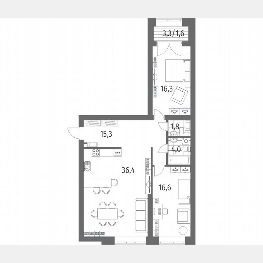 2-к. квартира, 92,1 м², 3/13 эт.