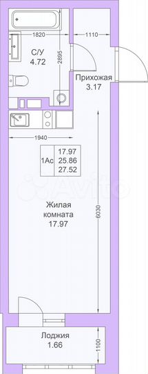 Квартира-студия, 27,5 м², 16/25 эт.
