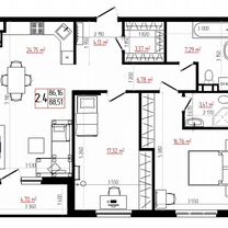 2-к. квартира, 88,7 м², 5/8 эт.