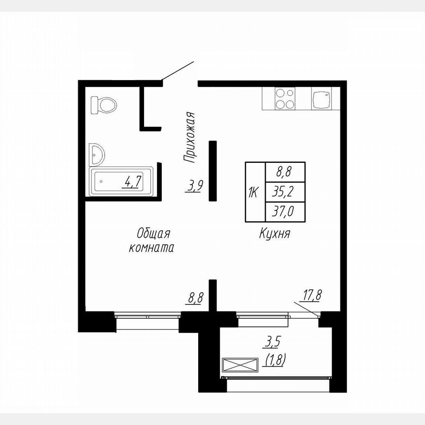 1-к. квартира, 37 м², 13/17 эт.