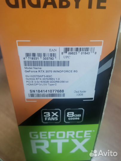 Видеокарта Gigabyte GeForce RTX 2070 windforce 8Gb