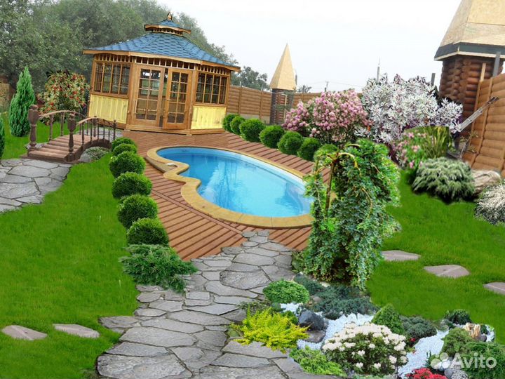 Готовый дизайн проект 10 соток с домом \ Проект №3