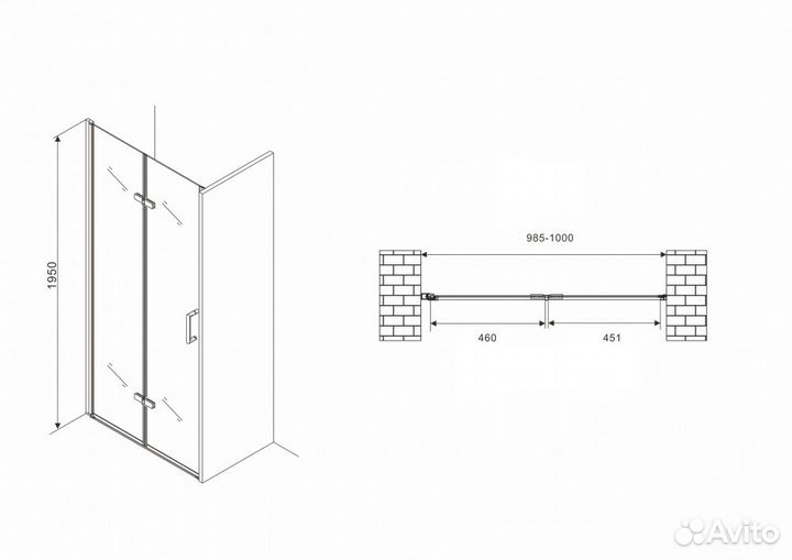 Душевая дверь Abber Zart AG08100P 100 см