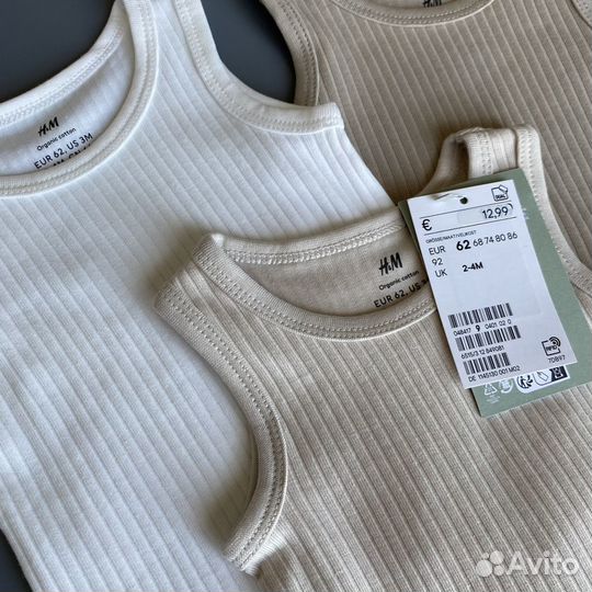 Боди майка в рубчик 3 шт h&m 62, 74, 80, 92