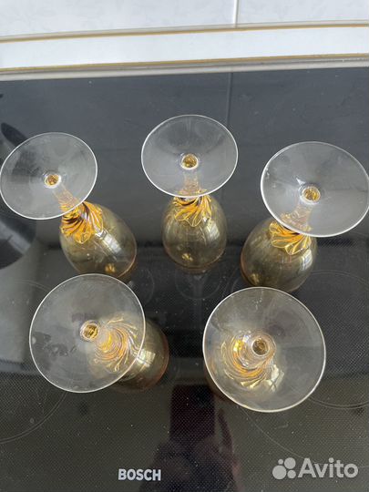 5 Бокалов для вина цветные стекло на витой ножке