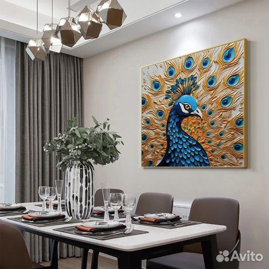 Роскошная картина маслом Золотой павлин