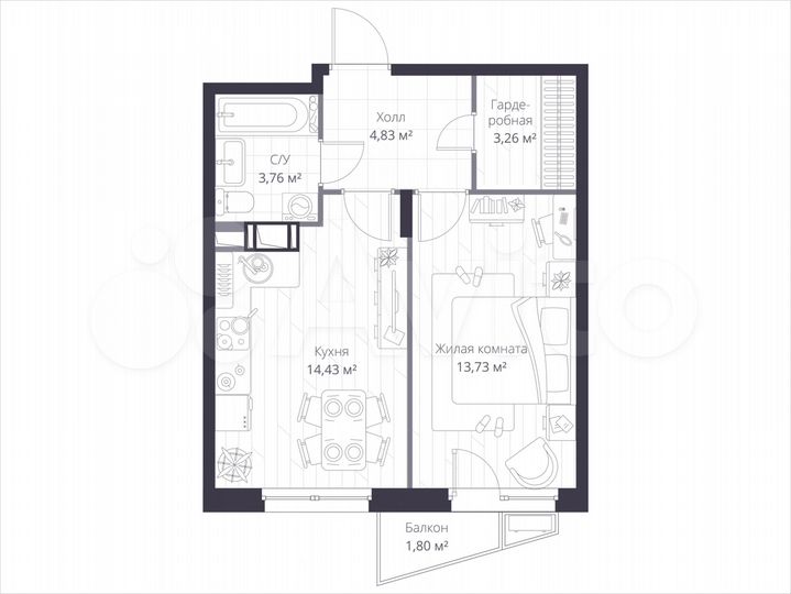 2-к. квартира, 40,6 м², 5/11 эт.