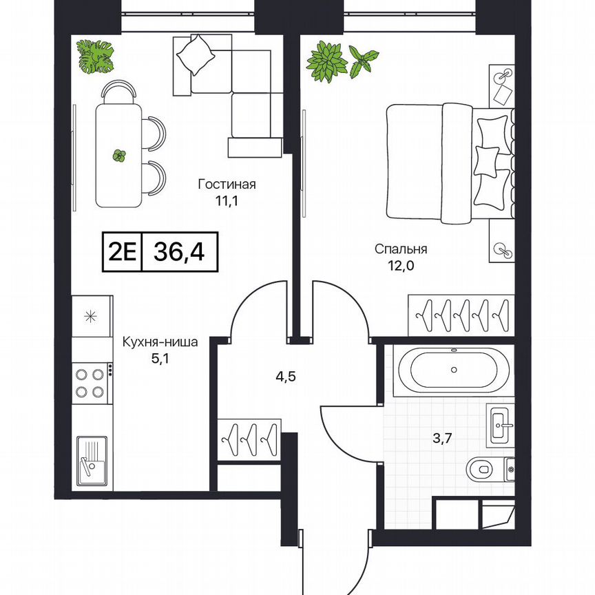 2-к. квартира, 36,4 м², 7/17 эт.